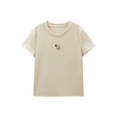Women's Cartoon Embroidered T-Shirt in Linen Blend